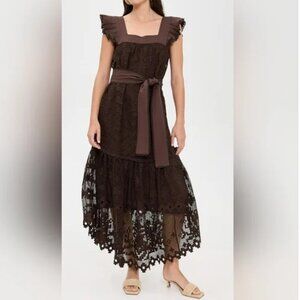 FARM Rio Pineapple Guipure Brown Midi Dress size L